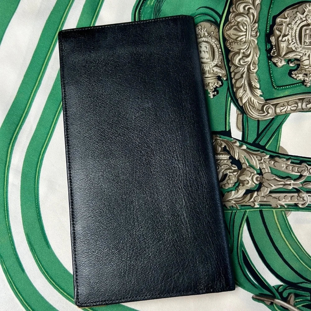 Auth. Dunhill Black Leather Long Bifold Wallet Card Bill holder 4” x 7.5”